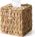 Rattan Tissue Box Cover with Lid, Wicker Tissue Box Holder Square, Hand Woven Cube Tissue Box Cover Tissue Holder for Bathroom Living Room Kitchen Office, Natural