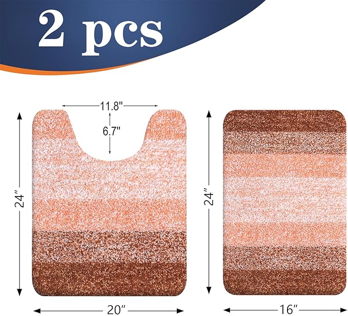 OLANLY Bathroom Rug Set 2 Piece, Soft Absorbent Microfiber Bath Mats and U-Shaped Contour Toilet Rug, Non-Slip, Machine Wash Dry, Plush Shaggy Bath Mats for Bathroom (24"x16"+24"x20", Orange)