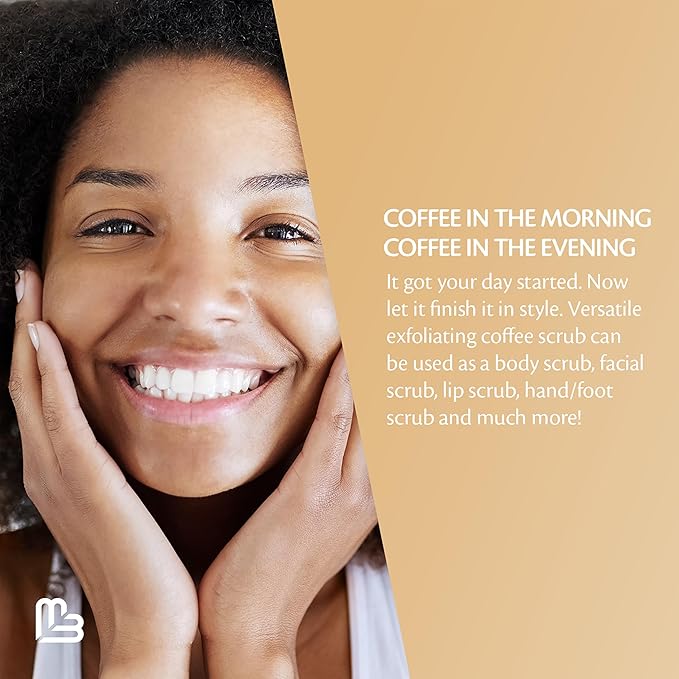 Arabica Coffee Scrub for Hands, Feet, and Body, Exfoliating Scrub with Collagen and Stem Cells, Face Cleanser for Cellulite, Fine Lines, and Stretch Marks, 12oz (1 Pack) by M3