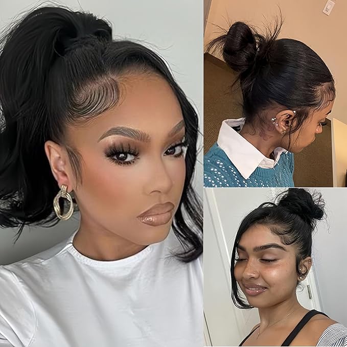 Body Wave 360 Lace Front Wigs Human Hair Pre Plucked Lace Frontal Wigs with Baby Hair for Black Women Natural Black (360 Lace Wigs, 12 Inch)