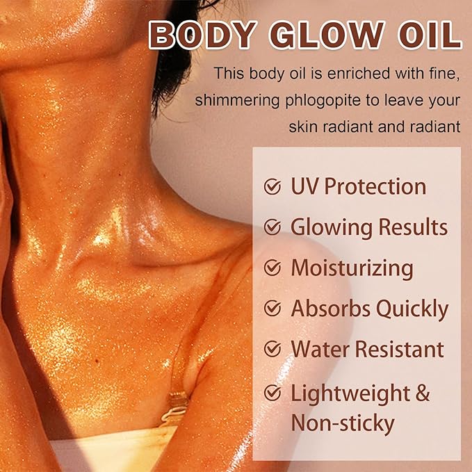 Shimmer Body Oil,SPF 45 Broad Spectrum,Shimmer Sunscreen with Rose Gold Mica,Lightweight Non-Sticky Body Glow Oil,Absorbs Quickly,3.72 fl oz,ROSE