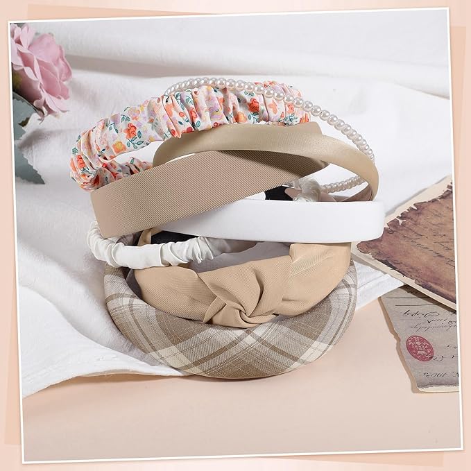 obeoby 8 Pack Trendy Headband for Lazy Hair Days, Non Slip Floral Headbands for Girls Women Multi-Style Accessories for Hair Growth Phases
