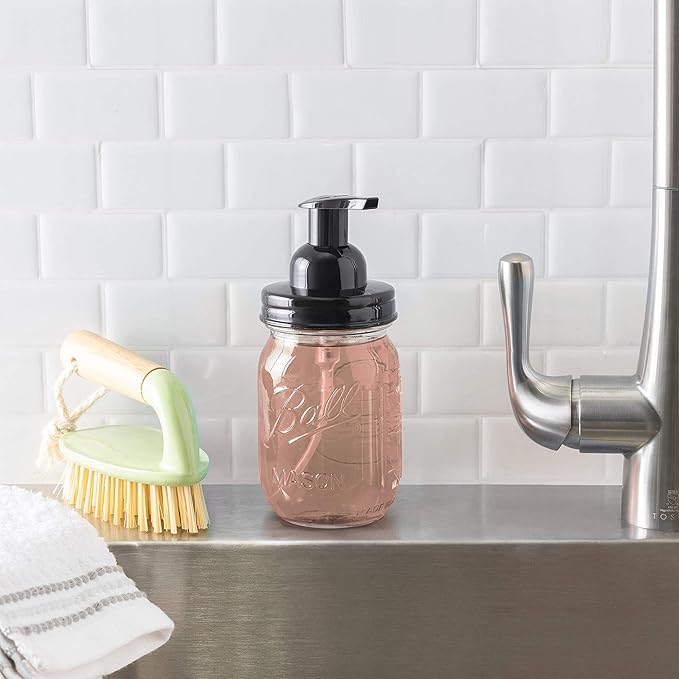 Jarmazing Products Mason Jar Foaming Soap Dispenser - Black - with 16 Ounce Ball Mason Jar - One Pack!