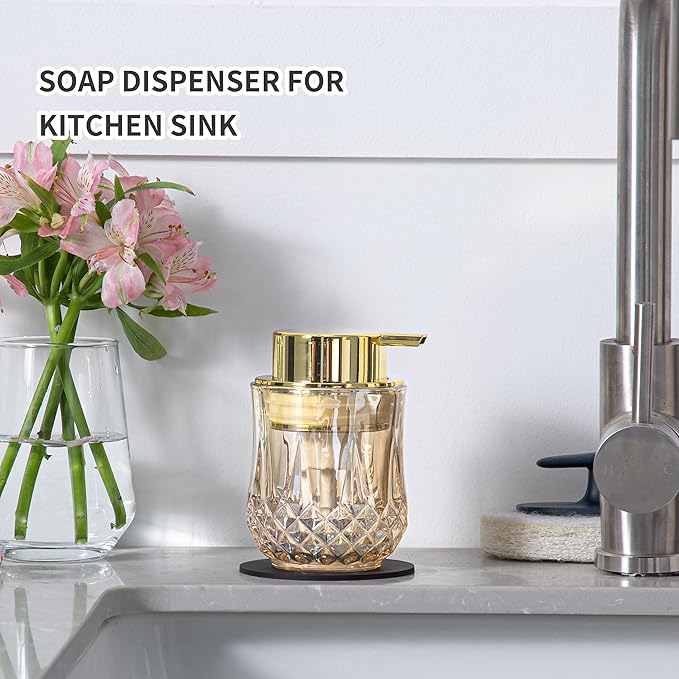 Glass Soap Dispenser,Glod Bathroom Hand Liquid Soap Dispensers,Refillable Modern Home Soap Dispenser for Bathroom,Kitchen(Gold Liquid Type/1Pcak)