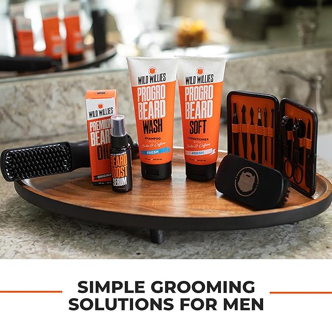 Wild Willies Beard Brush & Beard Balm Leave-In Conditioner Kit, Boar Bristles, Travel Size, Ergonomically-Designed Handle, Promotes Fast Beard Growth & Removes Itch