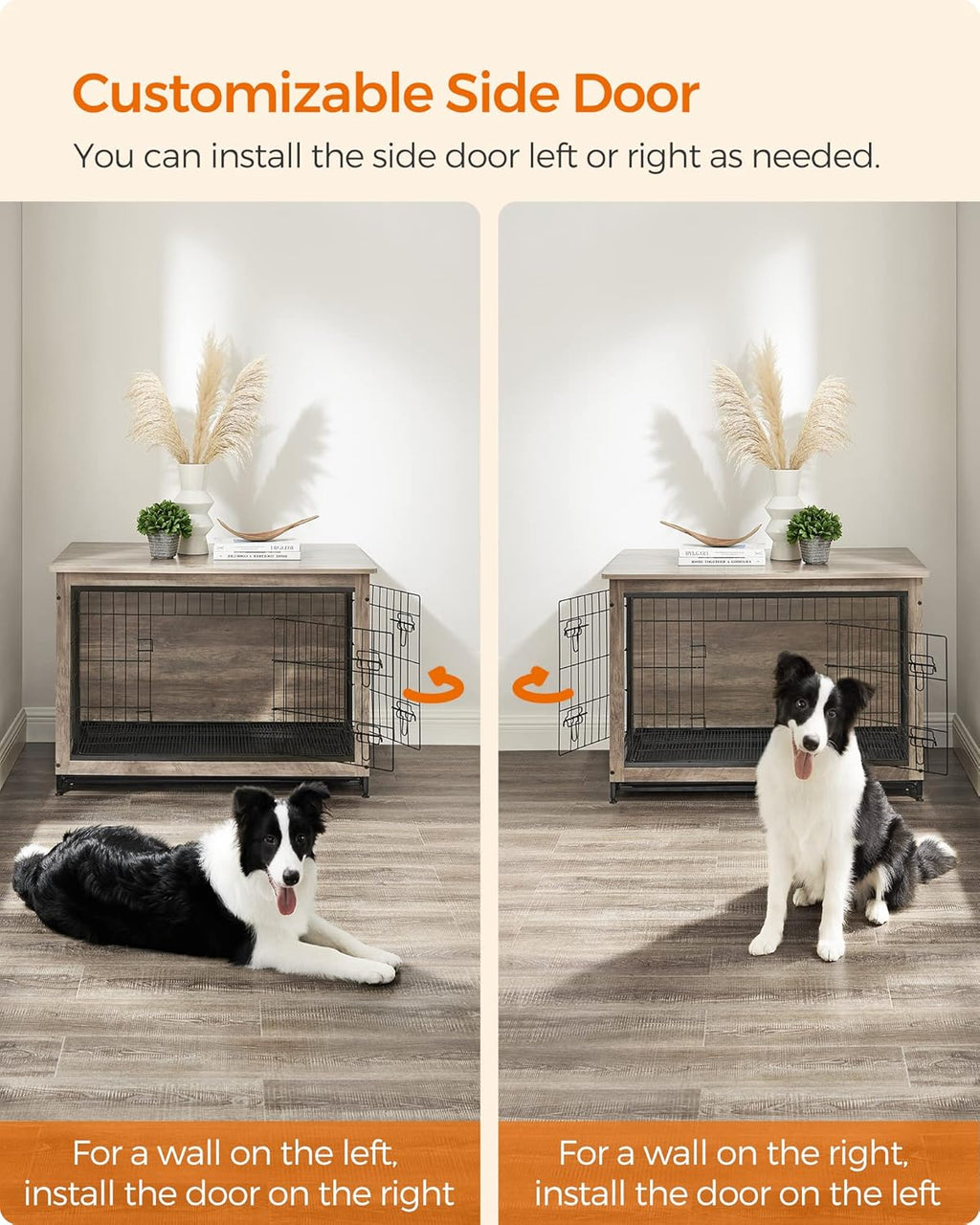 Feandrea Dog Crate Furniture, 38.6" Side End Table, Modern Kennel for Dogs Indoor up to 70 lb, Heavy-Duty Dog Cage with Multi-Purpose Removable Tray, Double-Door Dog House, Greige UPFC003G01