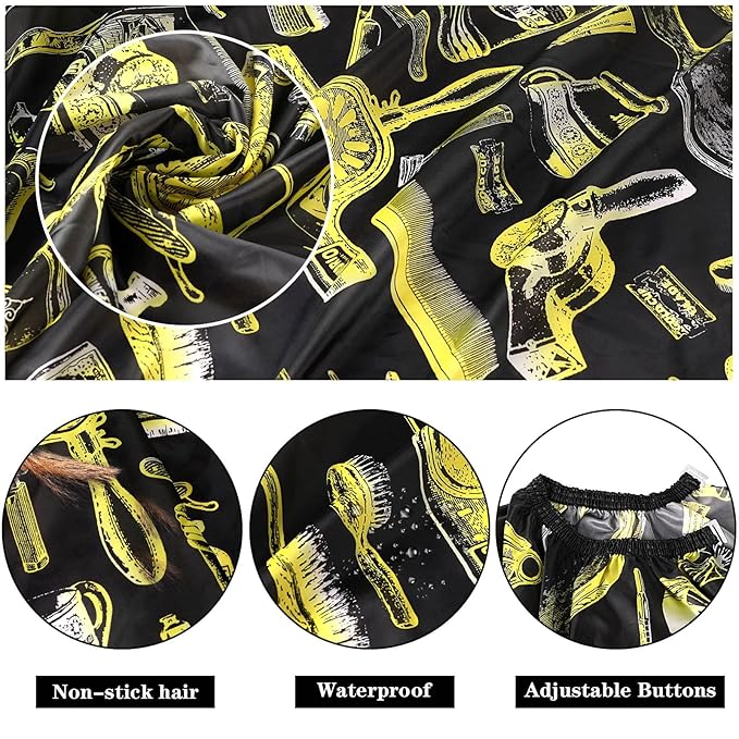 FEBSNOW Professional Hair Cutting Cape with Neck Duster Brush, Salon Barber Cape, Hair Cutting Accessories (Yellow Floral Print)