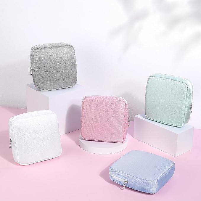 Period Bag for Teen Girls, Canvas Sanitary Napkin Storage Bag with Zipper, Portable Menstrual Pad Bag Tampon Holder for Purse