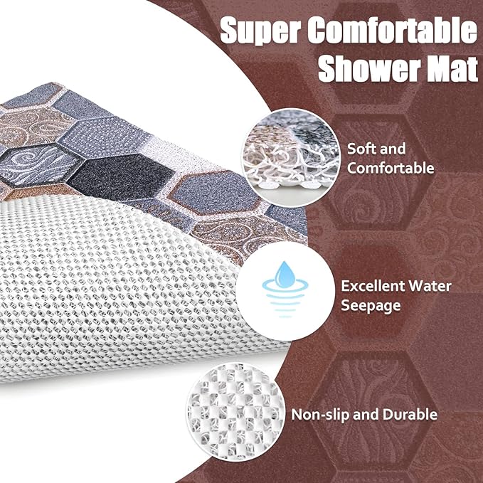 Shower Mat Bathtub Mat Non-Slip - 36x36 Inch, Soft Comfort Bath Mat with Drainage Holes, PVC Loofah Massage Bathmat for Shower, Tub, Bathroom, Wet Areas, Quick Drying