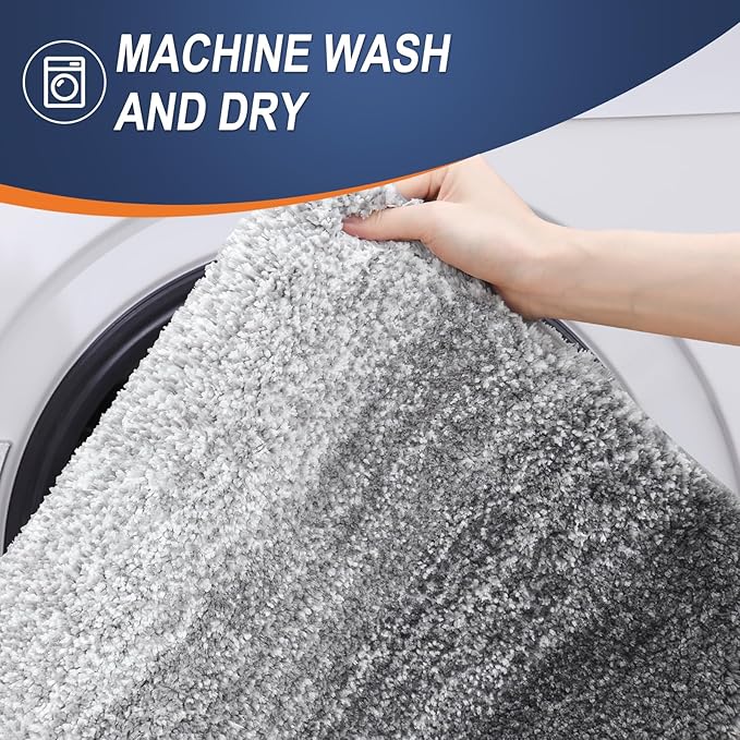 OLANLY Bathroom Rug Set 2 Piece, Soft Absorbent Microfiber Bath Rug Set, Non-Slip, Machine Wash Dry, Plush Shaggy Bath Mats for Bathroom (47"x20"+24"x16", Grey)