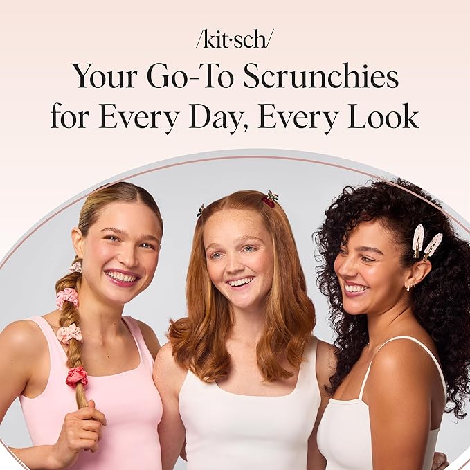Kitsch Ultra-Petite Satin Scrunchies for Women - No Crease, Frizz-Free Sleep | Softer Than Silk Scrunchies Gentle On Hair Scrunchies for All Hair Types | Stylish Hair Accessories- Cherry Blossom, 5pcs