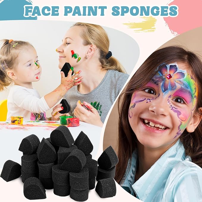 25 Pcs Face Paint Sponges for Kids and Adults Face Painting, Droplet Shaped Facial Makeup Use Paint Sponges, Black Facial Painting Kit Professional for Valentine's Day Gifts, Halloween Make Up Supply