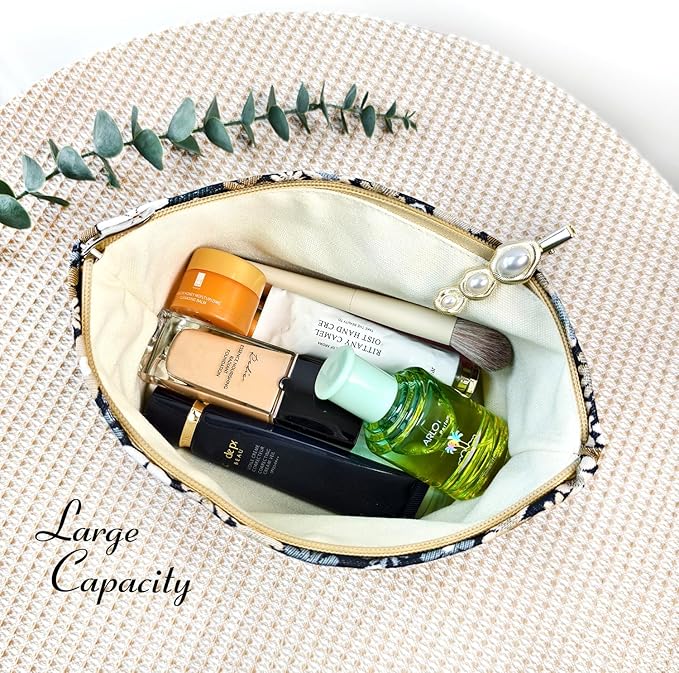 STARDW Aesthetic Floral Makeup Bag Cute Small Cosmetic Bags for Women Girls, Travel Toiletry Bag Large Capacity Zipper Makeup Pouch, Purse Organizer Pouches