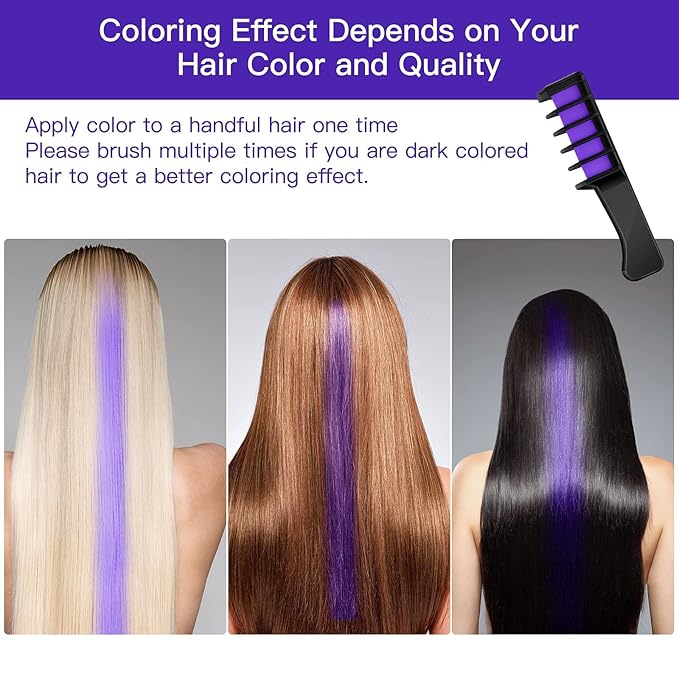 MSDADA Purple Hair Chalk for Girls - 10 Pcs New Hair Chalk Comb Temporary Bright Washable Hair Color Dye for Kids - Christmas Birthday Easter St. Patrick's Day Gifts Toys for Girls Kids