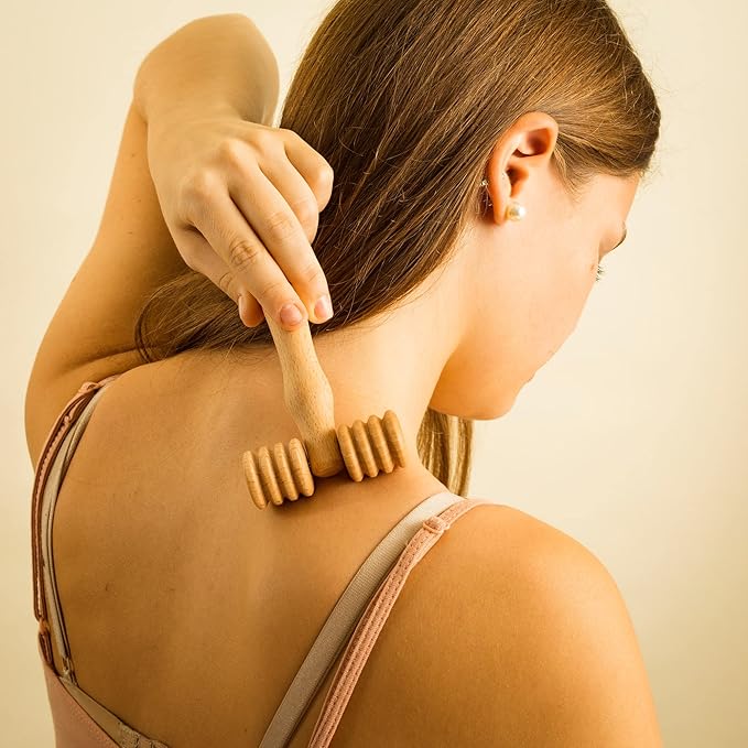 tuuli Body and Face Roller, Multi-Functional Wooden Massage Roller, Helps Ease Muscle Tension and Support Skin Health, Natural Face Massage Tools, Set of 2 (2 Piece Set B)