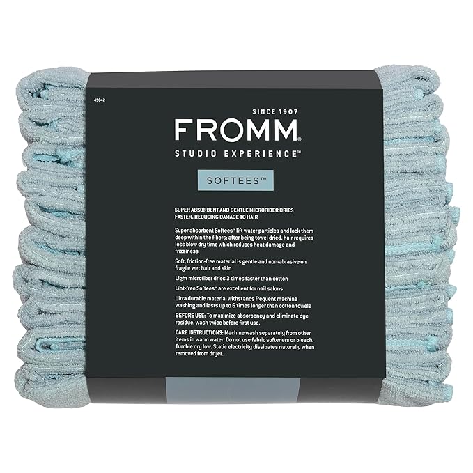 Fromm Softees Microfiber Salon Hair Towels for Hairstylists, Barbers, Spa, Gym in Aqua, 16" by 29", 10 count Perfect Hair Care Towel for Drying Curly, Long, Wavy Hair