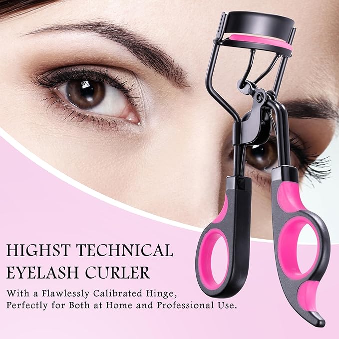 Eyelash Curler Tool - 3-in-1 Eyelash Curler Lash Lift Kit Lash Curler, Professional Kit, Eyelash Extension Tweezers - Includes Replacement Pad with Refill Pads for Home & Travel Uses (Rose Red)
