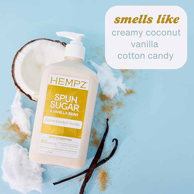 Hempz Cotton Candy Scented Body Lotion – Spun Sugar & Vanilla Bean, Hydrating Moisturizer for Dry Skin, Body & Hands, Self Care Routine Must Have, 17 fl oz