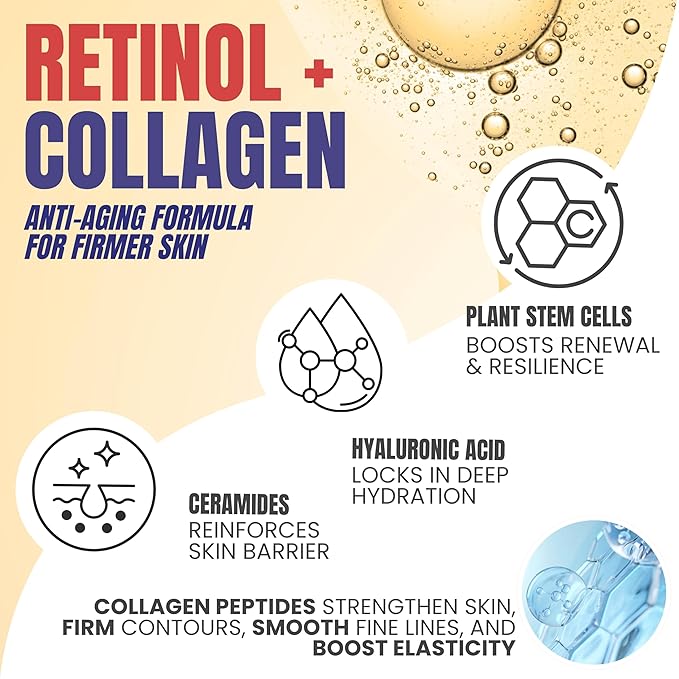 Alozera Skin Firming Retinol Collagen Face & Body Lotion with Stem Cells for Aging Skin and Wrinkles, Non-Greasy, Lightweight Moisturizer, Fragrance-Free, 16.9 oz (2-Pack)