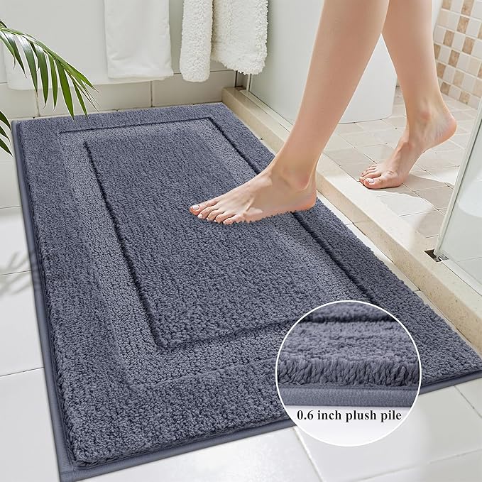 SHACOS Dark Grey Bathroom Rugs Sets 3 Piece, 20"x47" +20"x32" Non Slip Bath Mat and 20"x24" Toilet Rugs U Shaped Washable, Soft Fluffy Water Absorbent Bathroom Floor Mat
