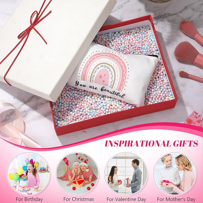 Yahenda 16 Pcs Canvas Makeup Bags Bulk for Women Inspirational Cosmetic Zipper Pencil Pouch Travel Toiletry Bag for Birthday Mother's Day Nurse Gifts(Rainbow)