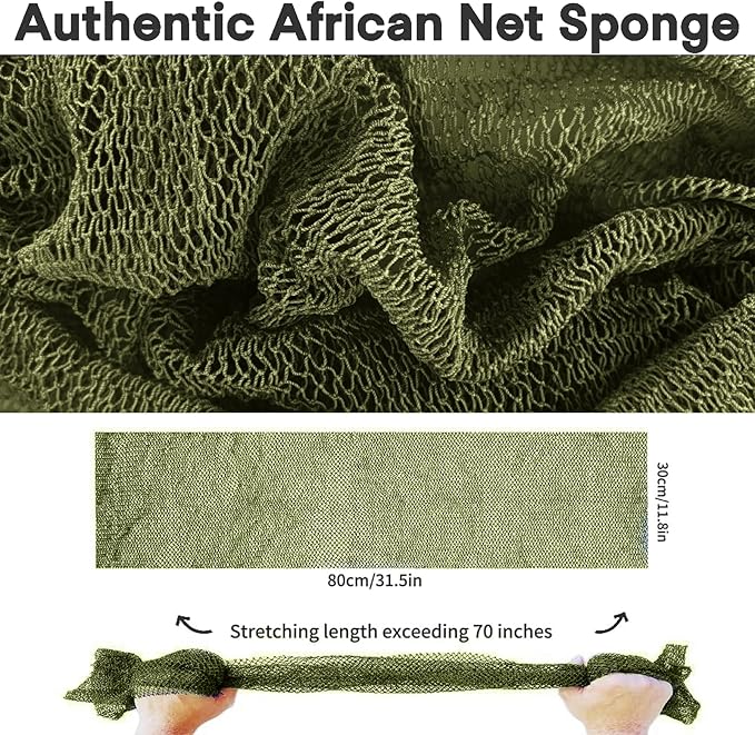African Net Sponge Authentic, African Exfoliating Sponge Real African Net Black Owned, African Bath Sponge Back Scrubber, Body Exfoliator Shower Bath Accessories (Olive Green)