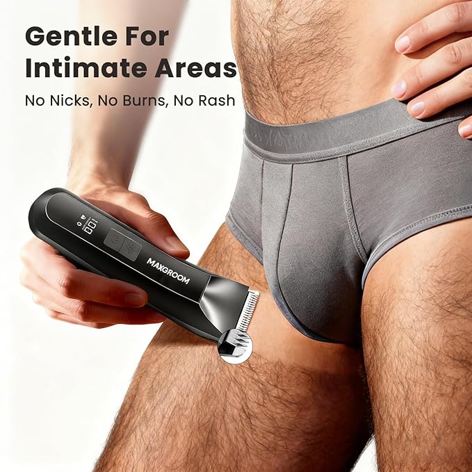 Manscape 3-In1 Body & Pubic Hair Trimmer for Men, IPX7 Waterproof Ball & Groin Shaver with LED Light, Electric Razor with Travel Pouch & USB Rechargeable, Gifts for Men (Black)