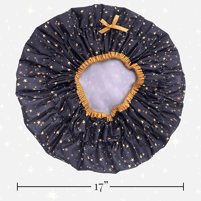 Reusable Shower & Bath Cap & Lined, Oversized Waterproof Shower Caps Large Designed for all Hair Lengths with PEVA Lining & Elastic Band Stretch Hem Hair Hat - Fashionista Starry Nights