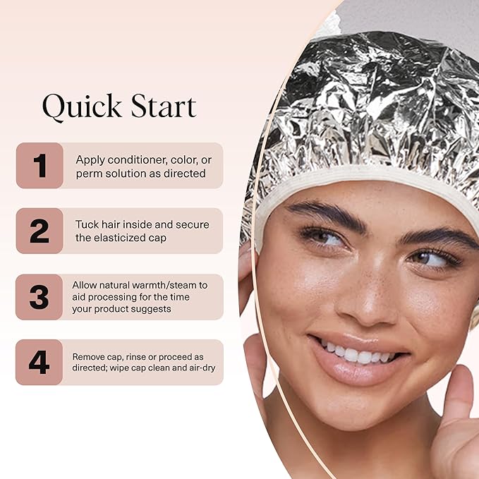 Kitsch Aluminum Foil Heat Cap for Deep Conditioning - Reusable Hair Streamer For Coloring, Perm & Treatment, Heat Cap with Elastic Band, Processing Caps for Hair, Shower Caps for Sauna, Shower & Spa