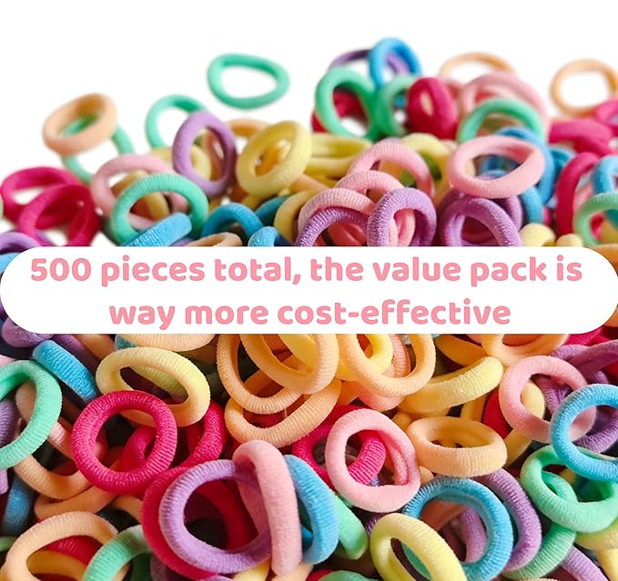 500 Psc Baby Hair Ties,Soft Cotton Toddler Hair Ties,Small Seamless Hair Bands for Girls and Kids,Multicolor Hair Elastics Ponytail Holders