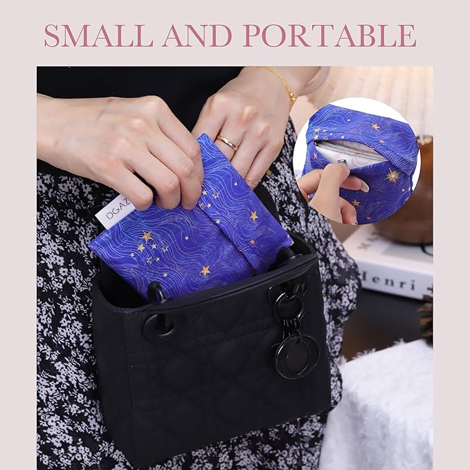 DGAZ Sanitary Napkin Storage Bag, Period Bag for Teen Aged Girls, Portable Period Bag for Panty Liners/Menstrual Cup/Small Tampons，Mini Makeup Bag for Purse(Starry Sky)