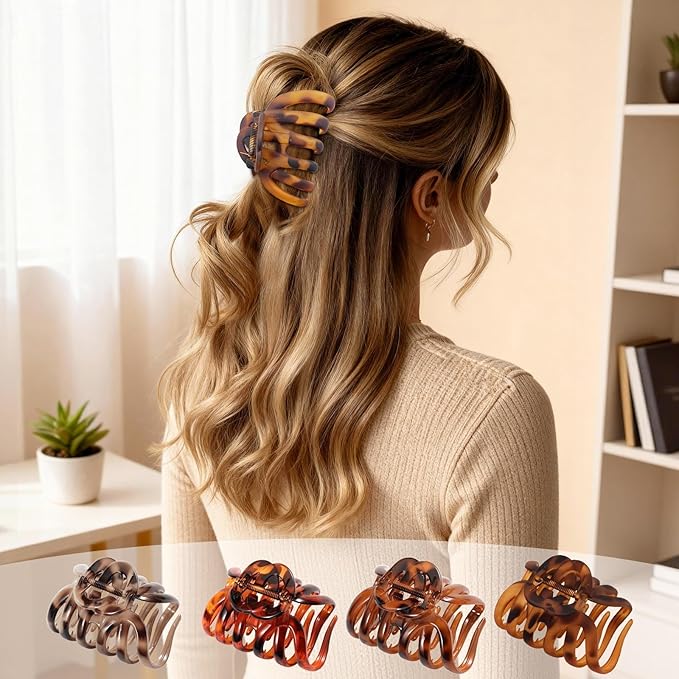4 PCS 3.8" Octopus Hair Claw Clips, Large Tortoise Shell Claw Clips for Women Girls, Strong Grip for Thick Hair, Hair Accessories for Girls Gifts