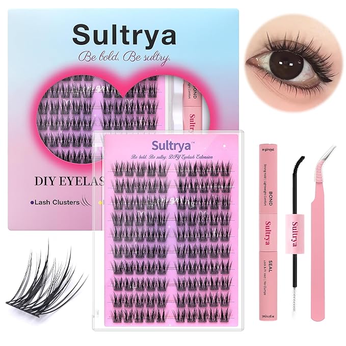 Lightweight Natural Wispy Fluffy Volume Faux Mink Lash Clusters 14mm CUTE Faux Mink Eyelashes DIY Eyelash Extension Kit – Individual False Lashes for Everyday Natural Look (S04 KIT)
