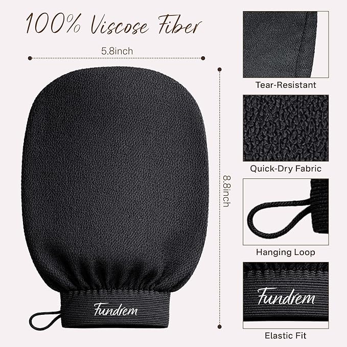 Exfoliating Gloves 2 Pcs, Korean Exfoliating Mitts, Body Scrub for Dead Skin Remover, Exfoliating Body Scrubber for Bath Shower, Body Exfoliator Scrubber, Moroccan Exfoliate Glove, Women Men (Black)