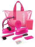 Horse Grooming Kit, Pink Storage Bag with 10 Piece Professional Equestrian Care Tools, Brushes, Combs, Scraper and Gloves (Pink)