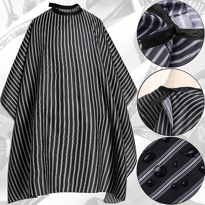 Professional Hair Cutting Cape with Adjustable Snap Closure, Salon Barber Cape,Waterproof Hairdressing Salon Cape Black Stripes