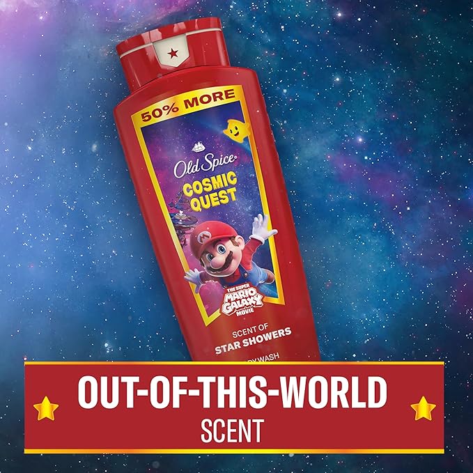 Old Spice Body & Face Wash for Men, x The Super Mario Galaxy Movie, 3X Defense, 24/7 Shower Fresh with Long Lasting Scent, Smell Super with Cosmic Quest, Star Showers Scent, 24 oz