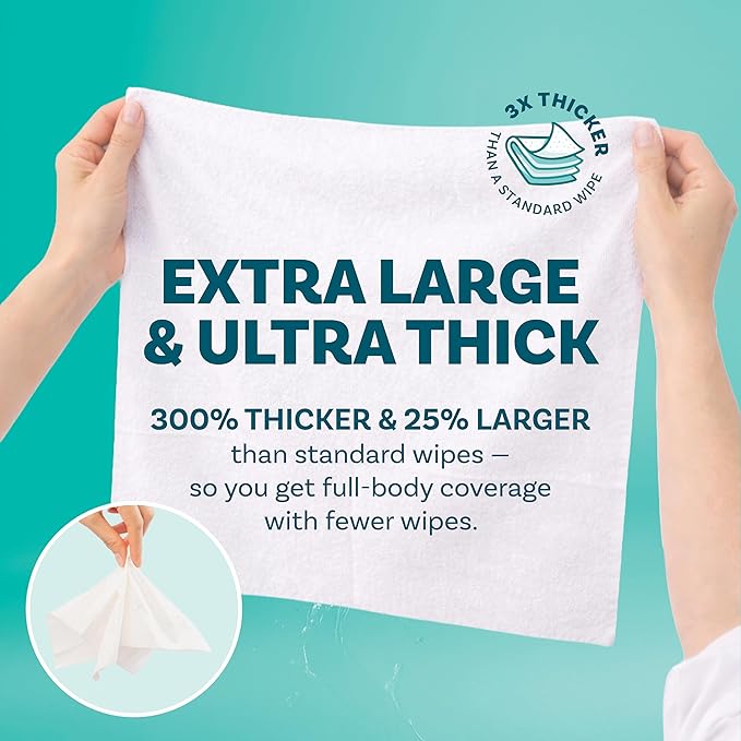 Extra Large Bath Wipes for Adults No Rinse - 40 Disposable Body Cleansing Cloths for Men, Women & Elderly - Great for Gym, Camping, Post Surgery