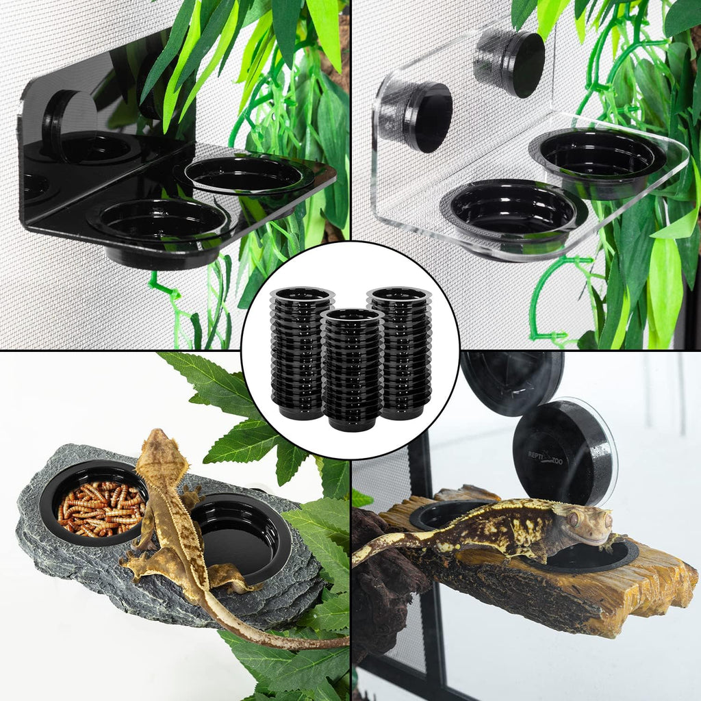 WACOOL Magnetic Reptile Ledge, Acrylic Gecko Feeding Ledge with 6PCS Cups, Reptile Food Water Feeder Dish for Geckos Iguana Chameleon Pets (Cups)