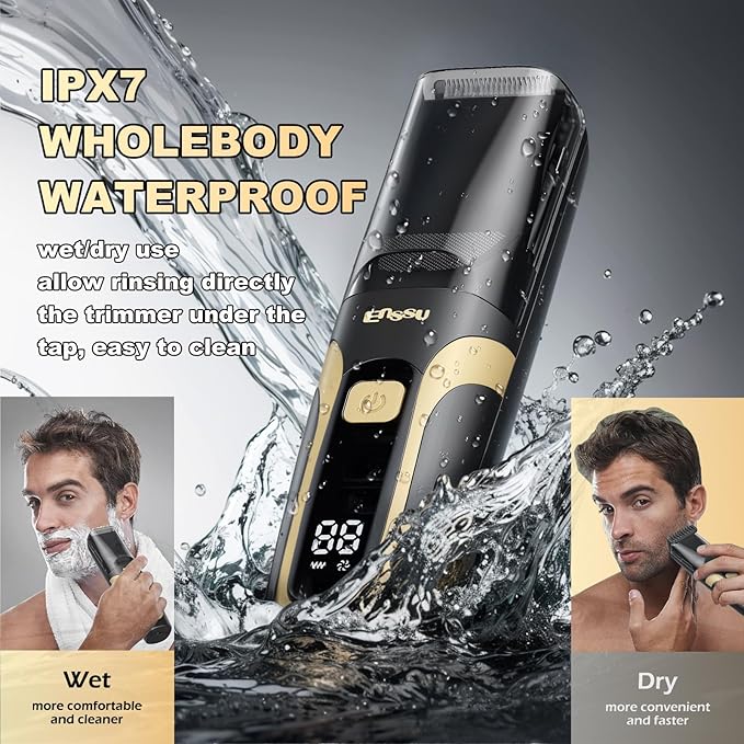 Beard Trimmer for men, Vacuum Mustache Trimmer with Type-C Charging, IPX7 Waterproof Electric Shaver Body Hair Trimmer for Men with LCD Display, Length Adjustable Blade Wheel (1/25"-4/5") (Black)
