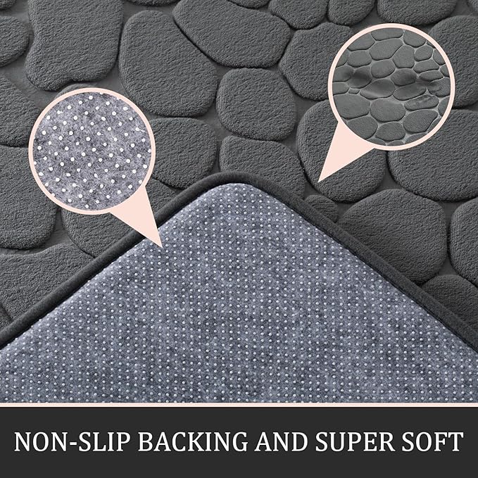 YIHOUSE Bathroom Rugs Mat Set 2 Piece Dark Grey, Memory Foam Bath Mats Sets, Non Slip Water Absorbent Washable Bath Rugs for Sink, Toilet and Floor