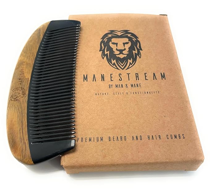Premium Natural Ox horn and Sandalwood Beard Mustache Comb | Perfect Grooming Companion & Gift for Men – by Man & Mane