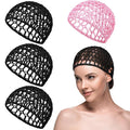 Geyoga 4 Pieces Mesh Crochet Hair Net Rayon Knit Snood Hat Thick Short Women Hairnet Snoods Cover Ornament for Sleeping (Pink,Black)