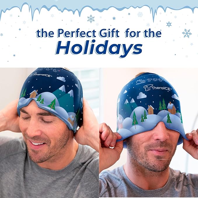 TheraICE Migraine Relief Cap | Soothing Headache Hat Ice Pack Mask | Face Cold Compress Cooling Gel Head Wrap Products for her Sinus Tension Stress Hangover & Puffy Eyes | Great Birthday Gift for Mom