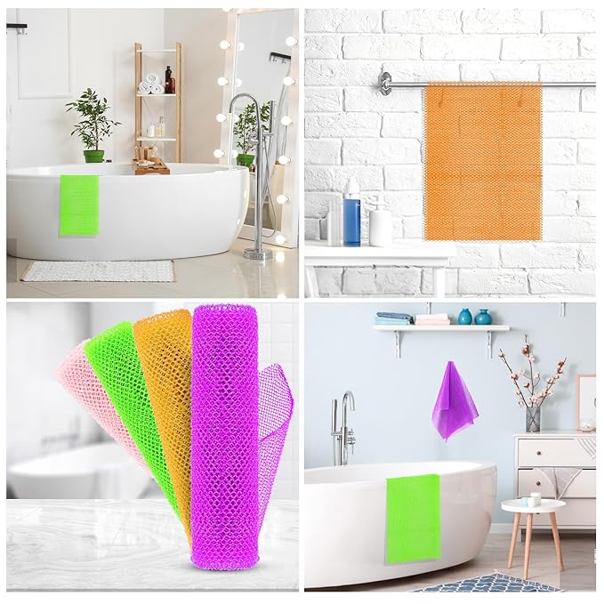 4 Pieces African Bath Sponge African Net Long Net Bath Sponge Transform Your Shower Routine with African Bath Sponges for Exfoliated, Silky Smooth Skin (Purple, Pink, Green, Orange)