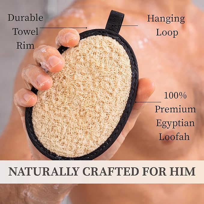 CraftsOfEgypt 4-Pack Natural Egyptian Loofah Exfoliating Body Scrubber Sponges for Men and Women, Bath Shower Loofahs for Face Back & Body, Individual Loofahs for Couples – 2 for Men, 2 for Women