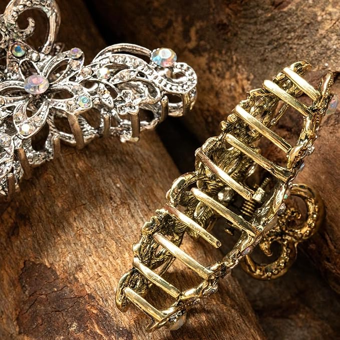 Rhinestone Crystal Floral Hair Claw Clips for Women - Vantage Jaw Clips Barrettes, Non-Slip Grip Claw Hair Pins for Fine, Thick Hair, Wedding & Party