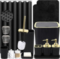 Bathroom Set with Shower Curtain and Rugs- 25PC Bathroom Accessory Set, Black Shower Curtain Set, Toilet Brush, Trash Can, Qtip Holder & Soap Dispenser
