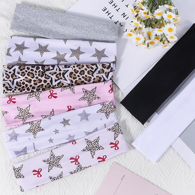 8 Pack Headbands for Women Non Slip - Stylish Sports Hair Bands for Women's Hair - Soft Cotton Cloth Stretchy Headbands for Women for Yoga, Outdoor Exercise Running