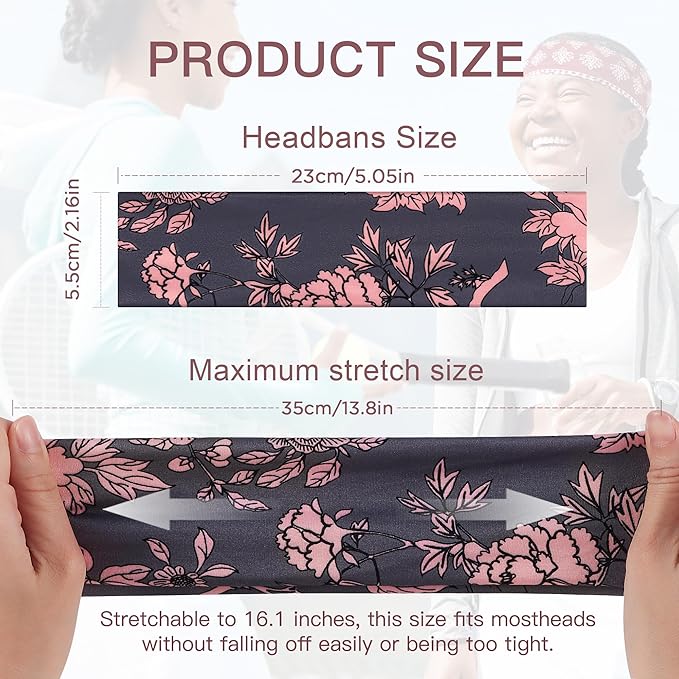 8 Pack Headbands for Women Non Slip - Stylish Sports Hair Bands for Women's Hair - Soft Cotton Cloth Stretchy Headbands for Women for Yoga, Outdoor Exercise Running